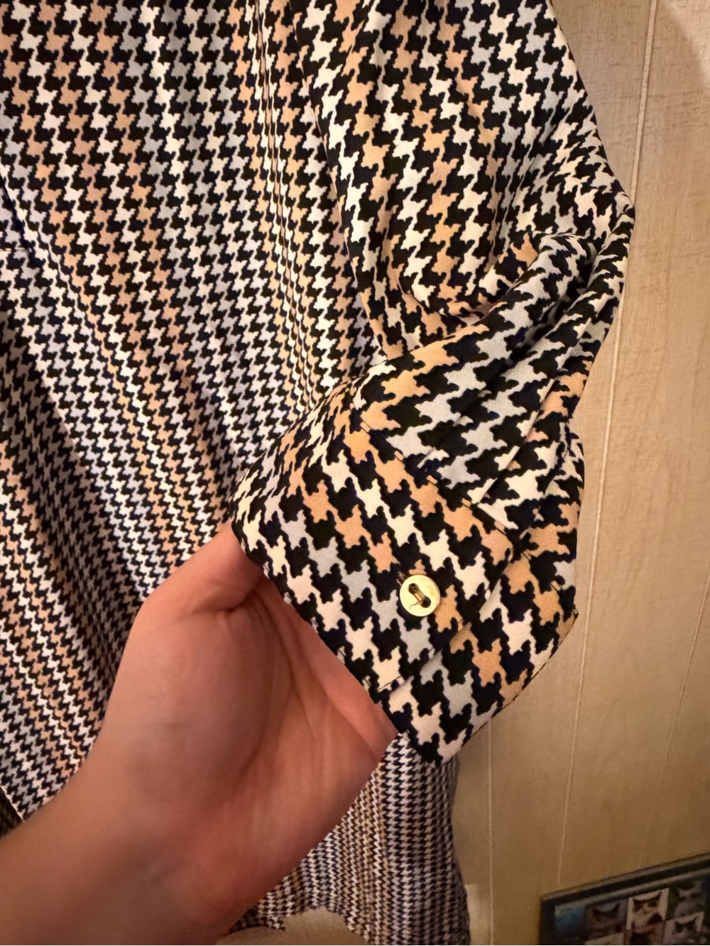 Ann Taylor Black & Cream Houndstooth Maxi Dress - V-Neck Button Front - Picture 6 of 6